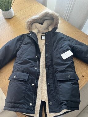 Old Navy Black Jacket with Cream Sherpa Lining